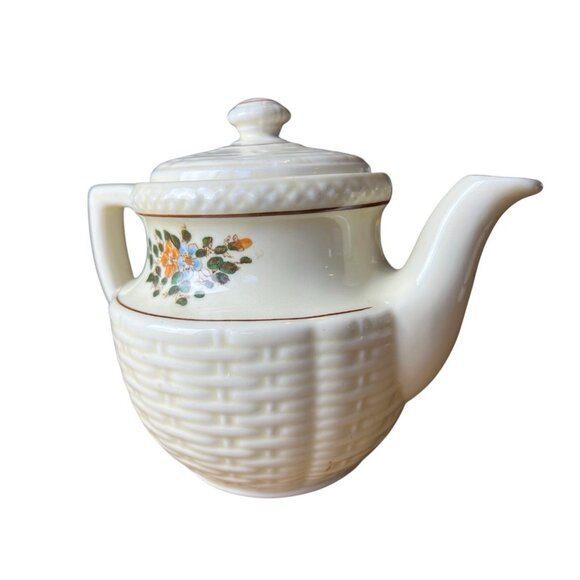 Vintage 1940s Porcelier Vitreous China Basket Weave Floral Tea Pot - Picture 3 of 6
